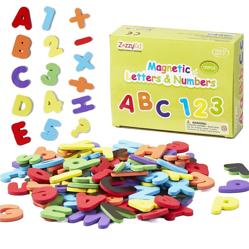 ZazzyKid Magnetic Letters & Numbers for Kids: 103 Foam Magnets for ...