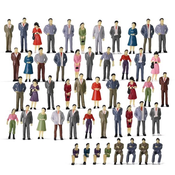 P50 Model Trains Architectural 1:50 Painted Figures O Gauge Sitting and Standing People for Miniature Scenes New (50PCS)