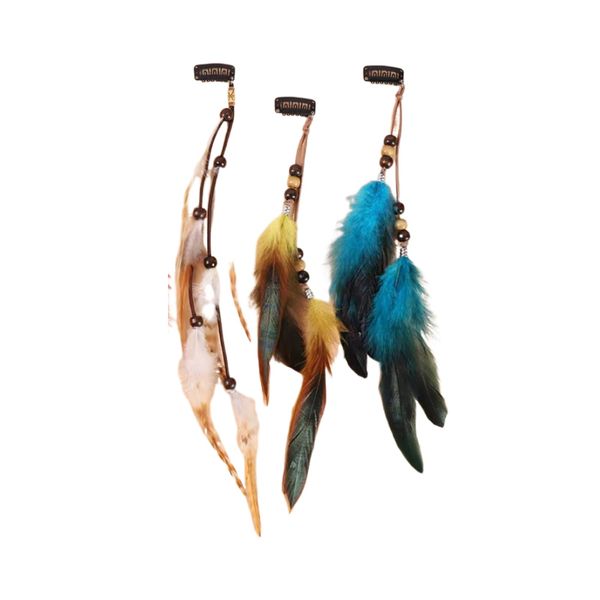 Boho Colorful Feather Hair Clip for Women Indian Feather Hair Rope