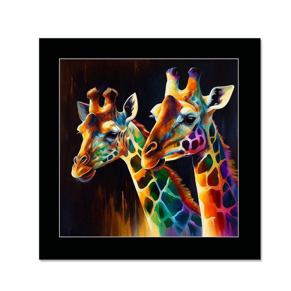 Giraffe colourful print 10x10inches, framed, limited edition