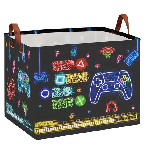 XHWZOF Gaming Decor for Boys Bedroom ,Collapsible Neon Color Gamer Laundry Basket ,Waterproof Clothes Towel Toy Book Storage Bin for Dorm Nursery Bathroom,36L Kids Hamper
