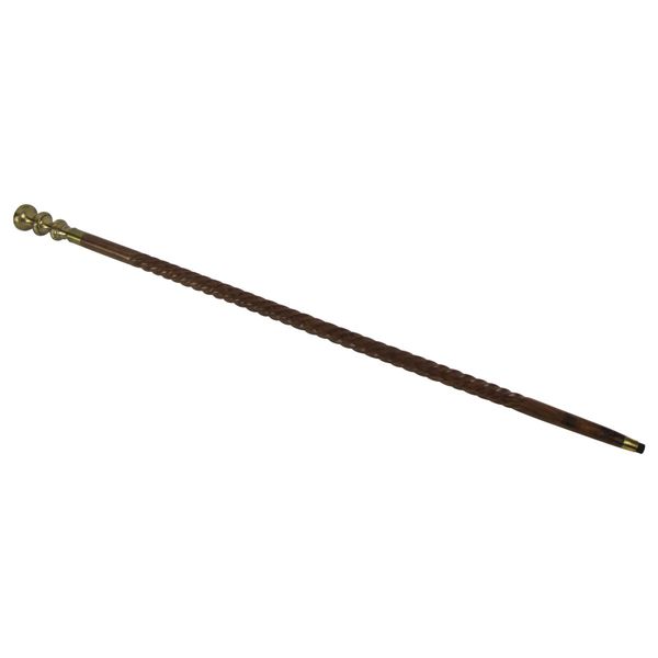 Treasure Gurus Vintage Victorian Style Solid Brass Handle Carved Twist Wood Walking Stick