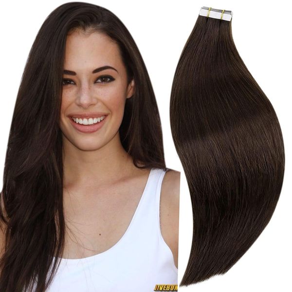 RUNATURE Tape in Extensions Echthaar Braun 30cm Kurz Echthaar Extensions Tape Dunkelbraun Menschliches Haar Invisible Tape Extensions Echthaar Gerade Haar 20 Stück 30g Farbe #2