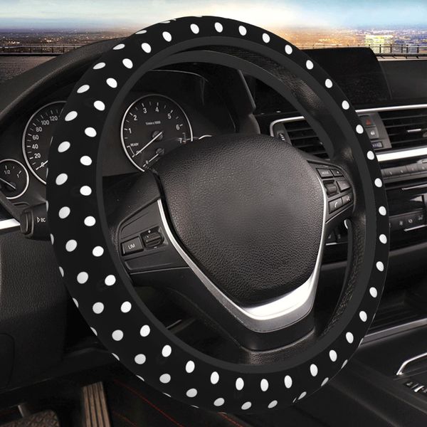 Black White Polka Dot Steering Wheel Cover, Universal 15 Inch Car Elastic Steering Wheel Covers, Funny Auto Interior Car Accessories for Men Women Car SUV
