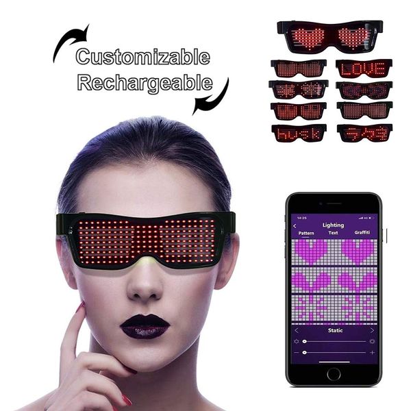 LED Sunglasses, LED Glasses Bluetooth LED Party Glasses Customizable LED Glasses USB Rechargeable 9 Modes Wireless Flashing LED Display Glow Glasses for Festival Rave Party