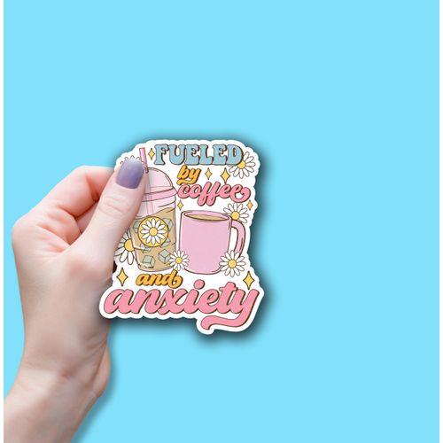 (3PCS) Fueled by Iced Coffee and Anxiety Sticker Mental Health Coffee Lovers Sarcastic Sticker Waterproof Vinyl Sticker Decals for Books Laptops Phone Water Bottles Tumbler Cup Kindle 3x2.2 Inch