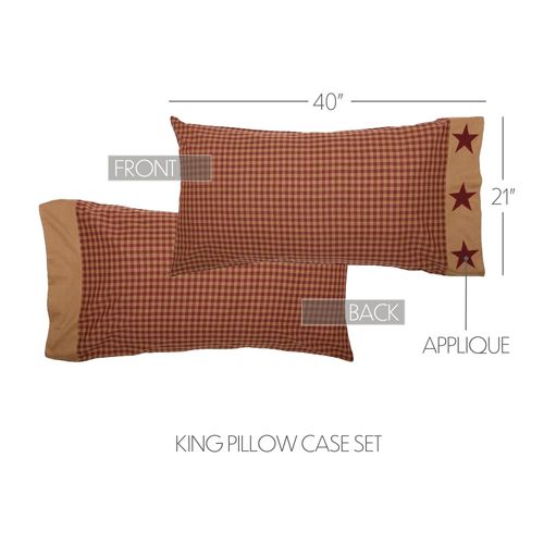 VHC Brands Ninepatch Star King Pillow Case with Applique Border Set of 2 21x40 Country Bedding Accessory, Burgundy