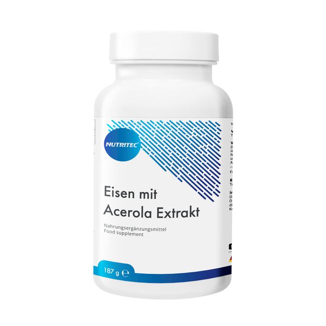 Nutritec Eisen mit Acerola Tabletten hochdosiert 187g, Eisentabletten, Nahrungsergänzungsmittel Eisenpräparat mit Vitamin C