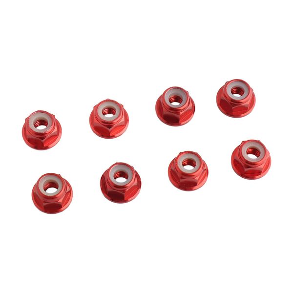 GDOOL 8PCS Flange M4 Lock Nuts Serrated Nylon Self-Tightening Aluminum M4 Wheel Hardware for Axial HPI TLR ECX Model RC Car Vehicles Upgraded Replacement Parts (Red)