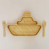 FUNFAM FUN2019-03 Bamboo Tableware Ship Plate Set