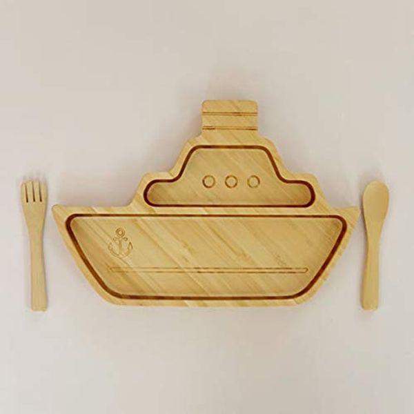 FUNFAM FUN2019-03 Bamboo Tableware Ship Plate Set