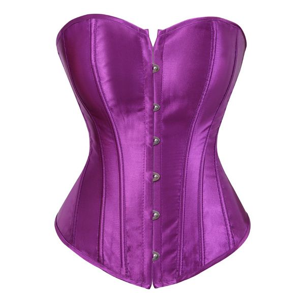 Women's Bustier Corset Top Sexy Lingerie Sets Purple Satin Waist Cincher