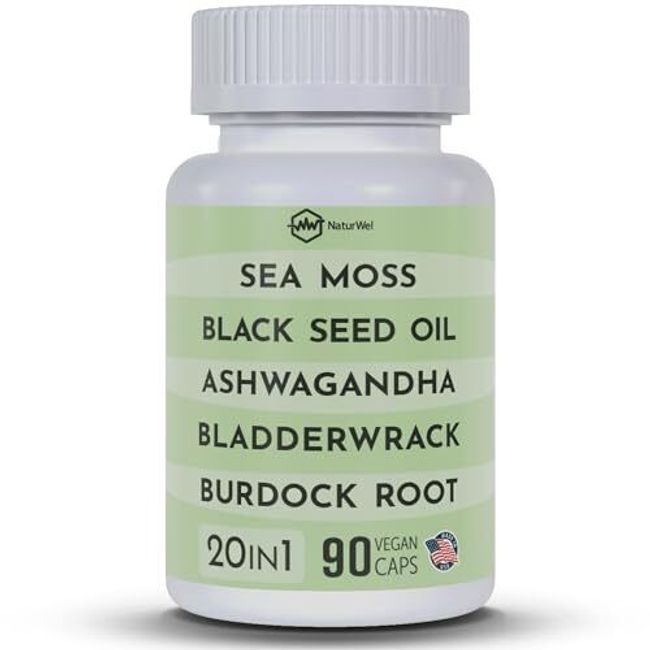 Black Seed Oil 3000mg Sea Moss 3000mg Ashwagandha 1000mg, 90 Capsules, 2025 +