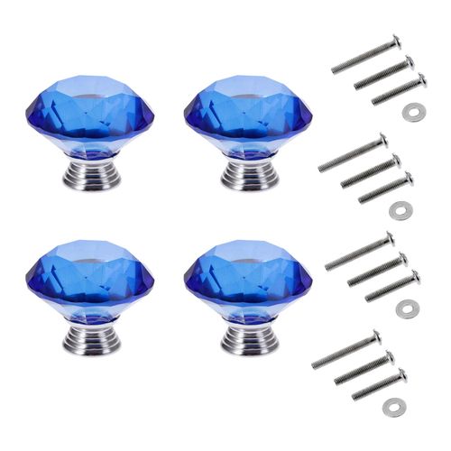 Mtsooning Crystal Cabinet Knobs, 4PCS Diamond Glass Handles Drawer Pulls for Dresser Closet Wardrobe Cupboard Door Kitchen Bathroom Furniture Decoration, with Mounting Screws(Blue)
