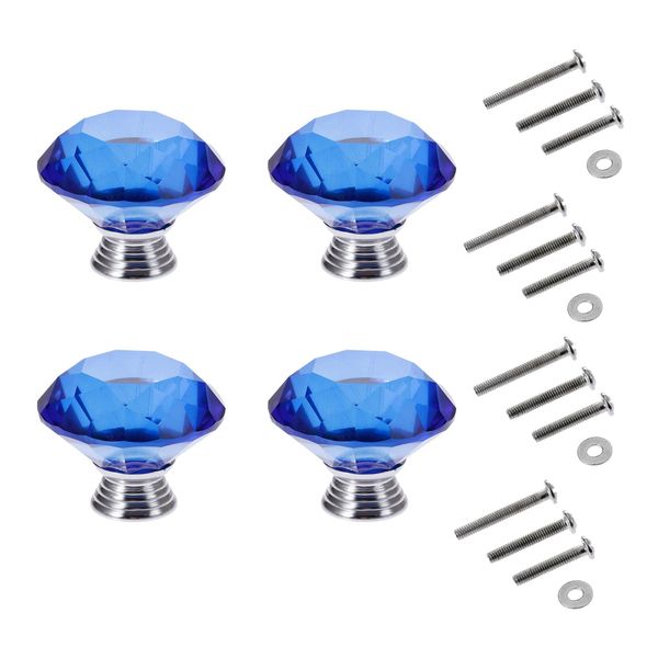 Mtsooning Crystal Cabinet Knobs, 4PCS Diamond Glass Handles Drawer Pulls for Dresser Closet Wardrobe Cupboard Door Kitchen Bathroom Furniture Decoration, with Mounting Screws(Blue)