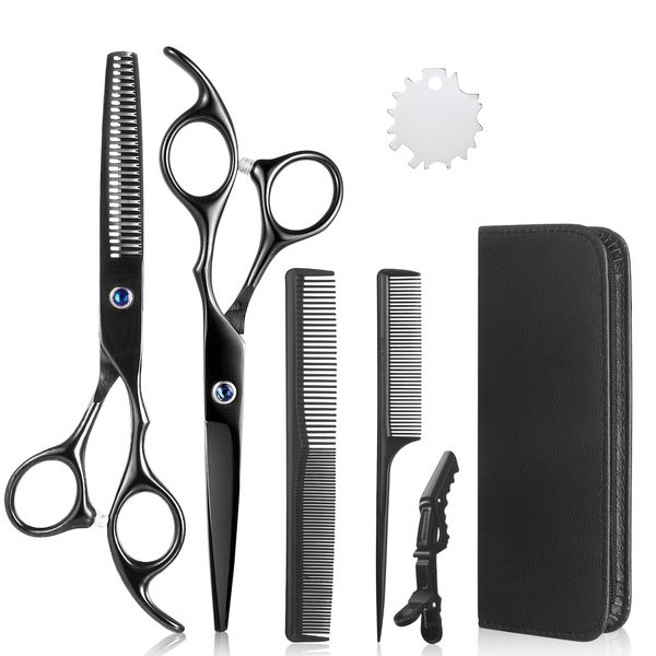 Lictin Hairdressing Scissors Hair Thinning Scissors Set and Hair Scissors, 6.0 inch + Presentation Case/Box + Black Comb + Thinning Hair Comb + Black Hair Clip+Screw Adjuster