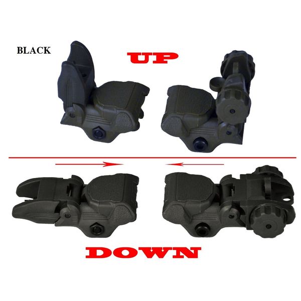 Sniper Tactical Folding BACKUP Iron Sight Tower Set; Front and Rear BUIS Combo Set; Polymer; Black