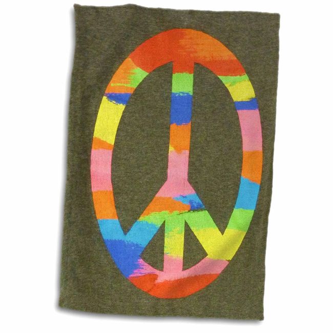 3D Rose Image of Rainbow Peace Sign Hand Towel, 15" x 22"