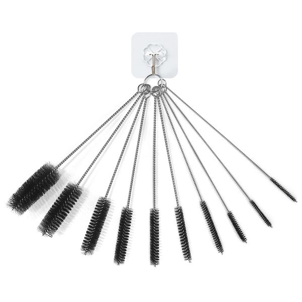 10 Pcs Tube Brush Nylon Bottle Pipe Cleaner Set with Self Adhesive Hooks Bottle Cleaning Brush, Brushes for Small Spaces Multi-Size Straw