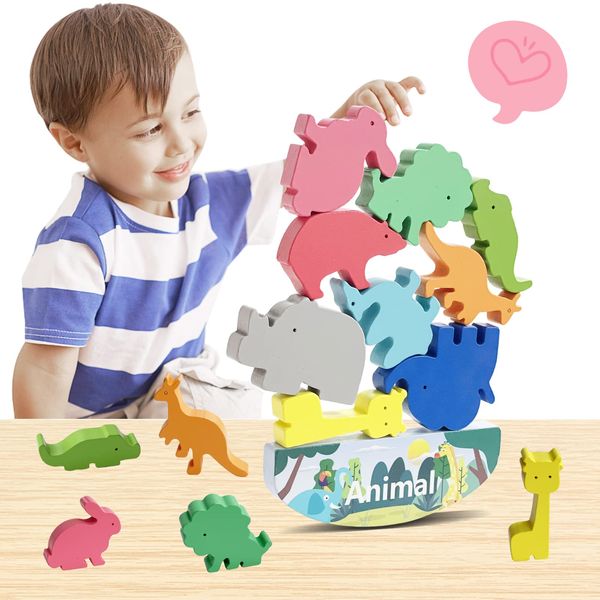 Wooden Stacking Animal Toys for Kids 3-5 Years, Animal Stacking Toys for Party Favors Classroom Exchange Gifts, Building Wooden Blocks, Family Ideal Christmas and Birthday Easter Gifts