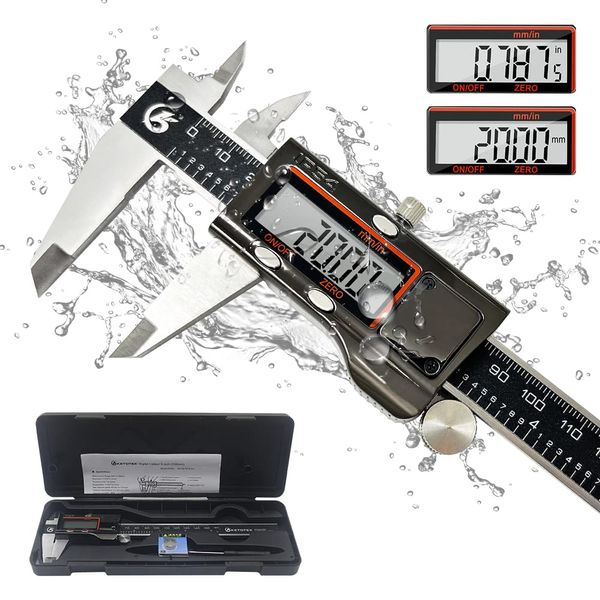KETOTEK Messschieber Digital Schieblehre IP54 Wasserdichte Staubdicht, Elektronische Edelstahl Messlehre Messwerkzeuge 150mm/6-Zoll mit Ersatzbatterie LCD Display für Haushalt & Industrie Messung