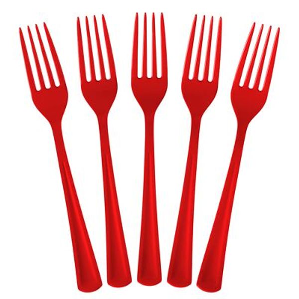 Disposable Red Plastic Forks 50 Pcs Heavy Duty Red Plastic Disposable Cutlery Re