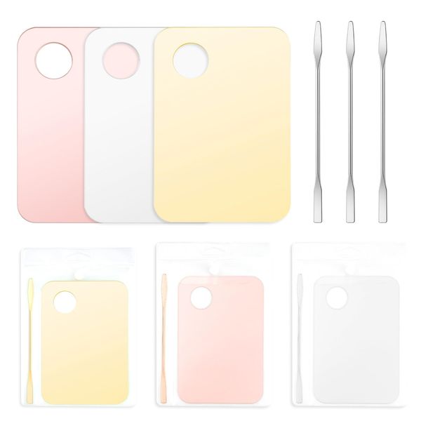 3PCS Acrylic Cosmetic Palette with 3PCS Spatula Tool, Makeup and Drawing Mixing Palette for Liquid Foundation Eye Shadow Oil Paints