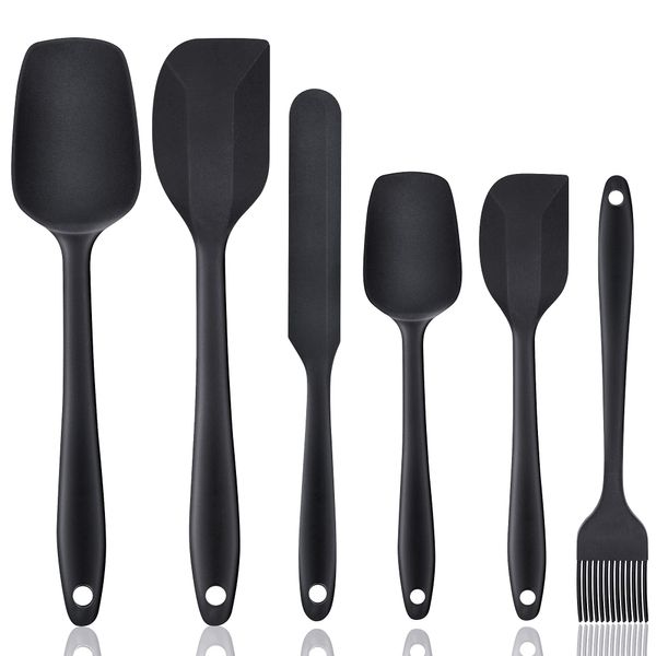 Silicone Spatula, 6 Pieces Non Stick Seamless Spoon Brush Jar Spatula Kitchen Utensils for Cooking Baking, 392 Degrees Fahrenheit Heat Resistant BPA Free Silicone Spatulas Set Dishwasher Safe