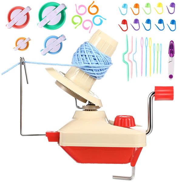 34 Pieces Yarn Ball Winder Set, Hand Operated Yarn Winder 3.5 Ounce Capacity Yarn Swift and Pompom Maker Kit Ball Winder Kit, Easy Installation for Yarn Storage with Knitting Accessories