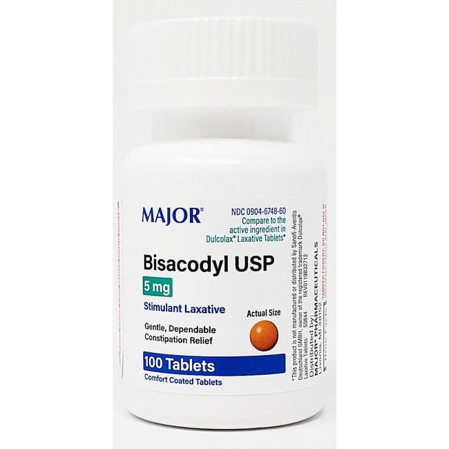 Major Bisacodyl 5 mg EC (Compare to Dulcolax) 100ct -Exp Date 04-2024