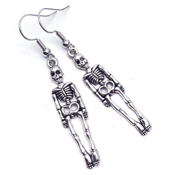 Skeleton Halloween Earrings - Tibetan Silver Charms on Nickel Free Hooks : 56mm