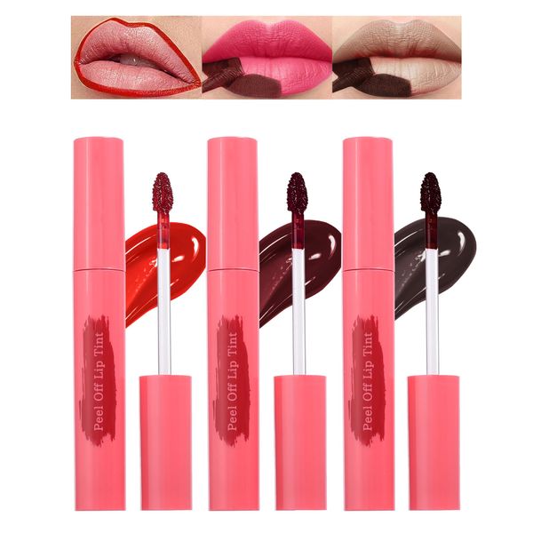 Lip Tint Stain Peel Off Set-3 Farben Lipstain, Langlebiger Wasserdichter Peel Off Lipliner, Matte Nude Magic Tattoo Lipgloss, Highly Pigmented Abziehbarer Liptint, Lip Gloss Lippen Make Up Set-2+4+6