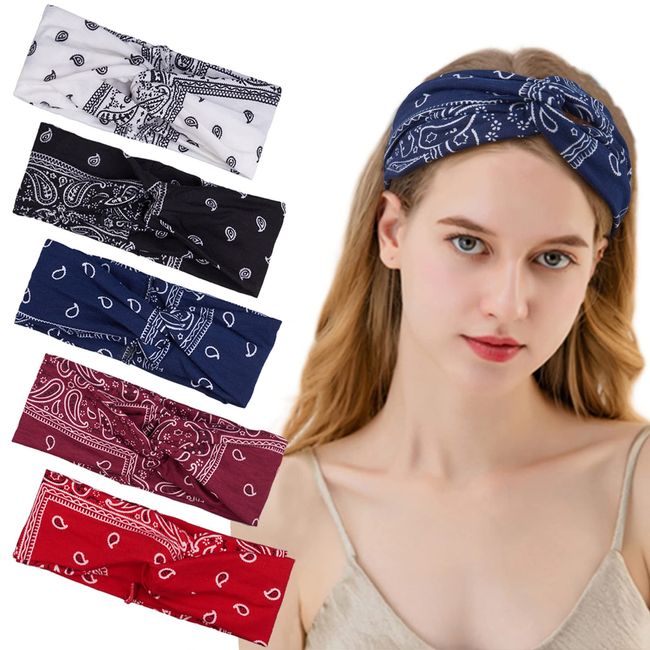 FITDON 5 Pieces Boho Headband Women's Hair Bands Wide Elastic Hairband Turban Fashion Hair Accessories