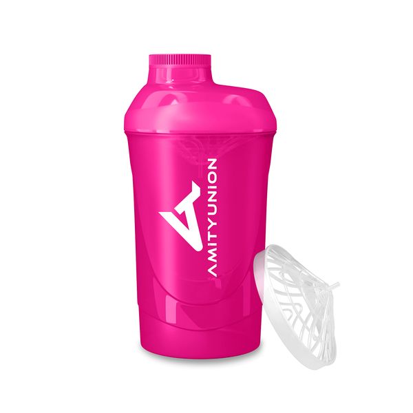 AMITYUNION Frauen Protein Shaker 800 ml Pink Deluxe - ORIGINAL Eiweiß Shaker auslaufsicher - BPA frei mit Sieb, Skala für Cremige Whey Shakes, Gym Fitness Becher für Isolate und Sport Konzentrate