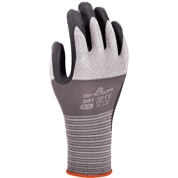 SHOWA 381 Nitrile Coated Work Glove, Grey, L
