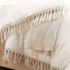 Bohemian Boho Chic Ivory Macrame Tassel 3 pc. Full/Queen Size Bed Bedding Duvet Comforter Cover and Sham Set Solid Cream Off White Cotton Fringe Textured Tufted Luxury Minimalist Farmhouse Indie
