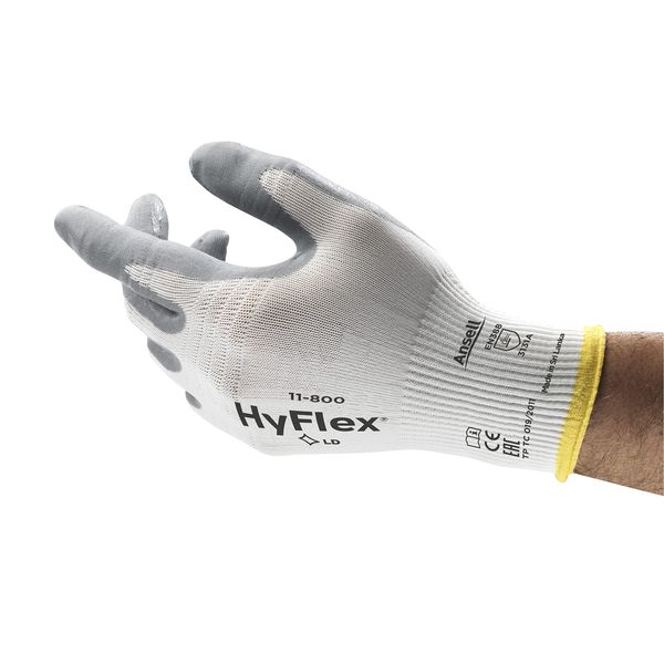 Ansell HyFlex 11-800 Professional Work Gloves, Abrasion Resistant Nitrile Coating with Firm Grip, Multipurpose Protection Gloves, Mechanical and Industrial Safety, White, Size L (12 Pairs)