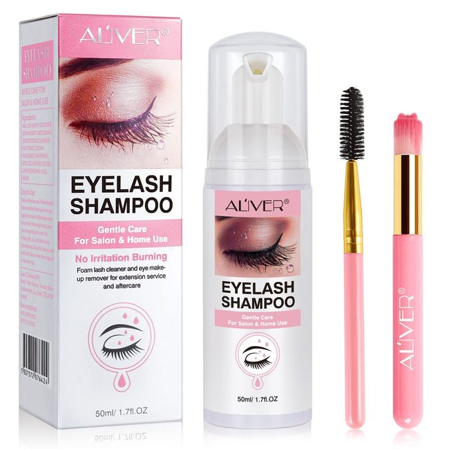 Wimpernverlängerung Shampoo 50ml, Lash Shampoo Reiniger mit Bürsten,Mascara Wand Augenlid Schäumen Reinigung,Salon- und Heimgebrauch