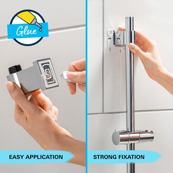 GROHE QuickGlue S2 Set with 2 Glues, 2 Mounting Templates, 2 Discs and 1 Alcohol Wipe for GROHE QuickFix Shower Rails (Except Vitalio SmartActive), Curing Time 24 Hours, 41245000