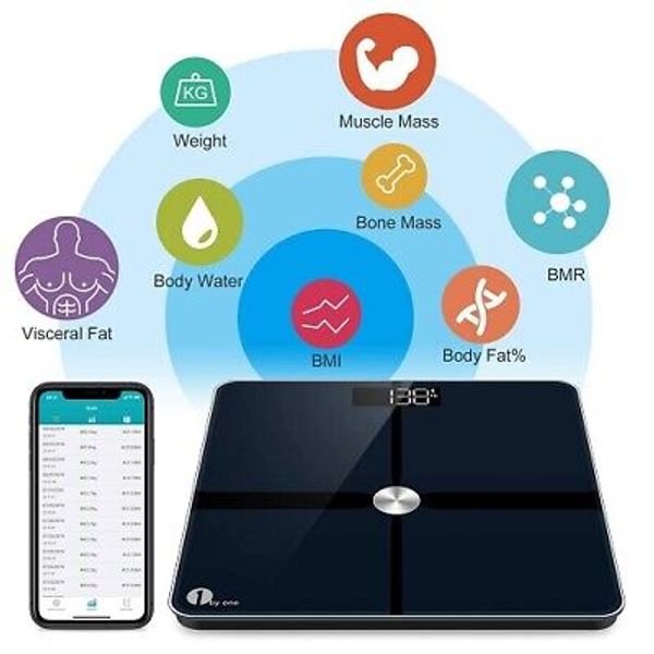 Smart Bluetooth Digital Weight and Body Fat Scale w/iOS & Android App Sup