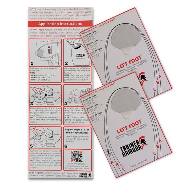 Left Foot Only Big Toe Hole Preventer for Running Shoes and Fabric Footwear. White self-Adhesive Patches with a Clever applicator. Strong and unnoticeable When Fitted. Also for Footwear Repair