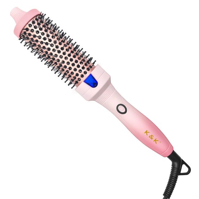 K&K Heated Curling Ceramic Tourmaline Ionic Curling Iron Volumizing Brush Quick Heating Makes Hair Silky Smooth Dual Voltage Travel-Friendly Straightening Round Design (1.5 inch)