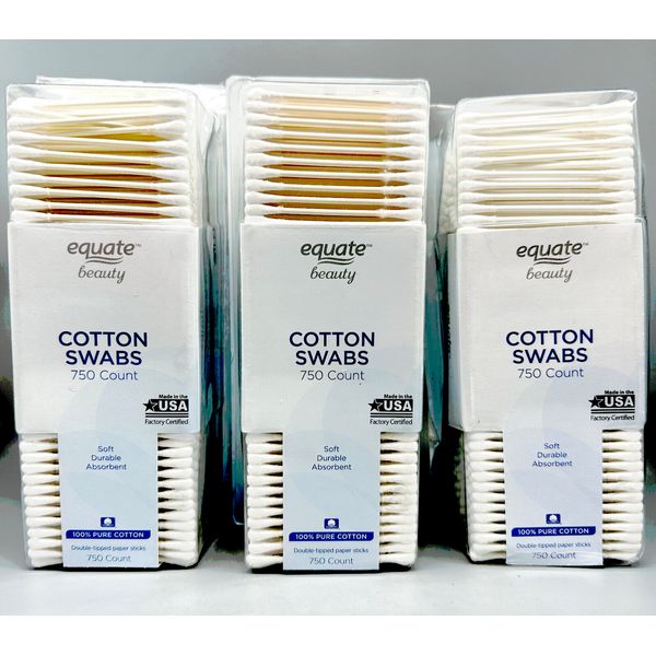 Equate Beauty Cotton Swabs, 750 Count x 3 PACK