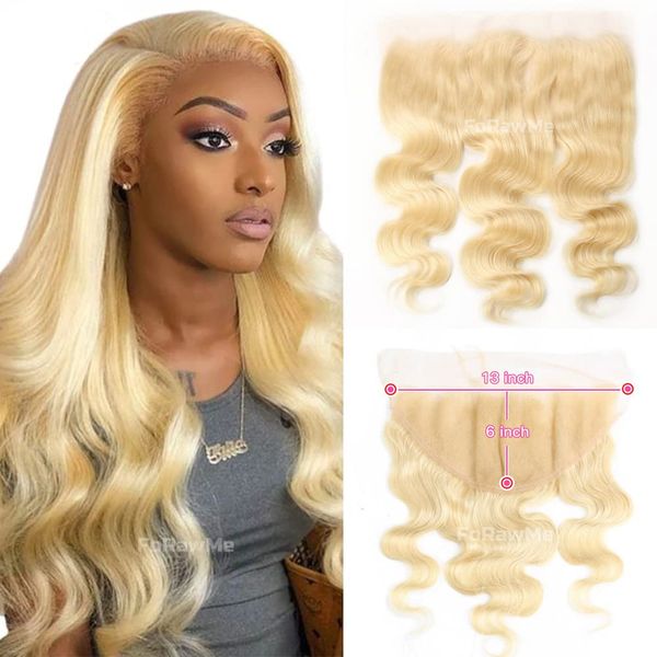 Forawme 10A Quality Brazilian 13X6 Transparent Full Lace Frontals Human Hair 16 Inch Body Wave 613 Blonde Ear To Ear Lace Frontal Closure Hair Pieces Pre Plucked With Edges