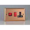 Varilight 45A Cooker Panel with 13A Double Pole Switched Socket Outlet (Red Rocker) Polished Copper