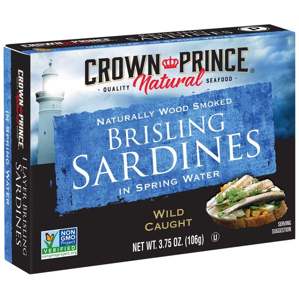 Crown Prince Natural One Layer Brisling Sardines in Spring Water, 3.75-Ounce Cans (Pack of 12) (Packaging May Vary)