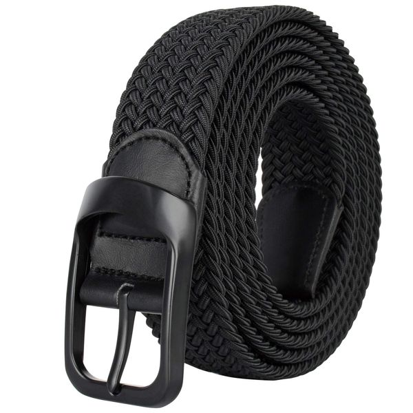 Drizzte Plus Size Mens Belt Casual Black Elastic Braided Stretchy Fabric Belts 110cm