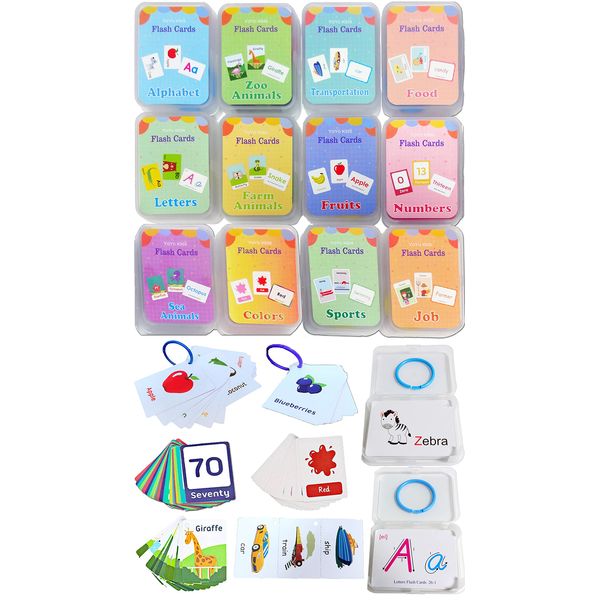 Femtos Flash Cards, English Words, Toddler, 12 Kinds Set, 306 Cards, Educational Toys, Montessori, Exclusive Case, Cute (Set of 12), Phonics Cards