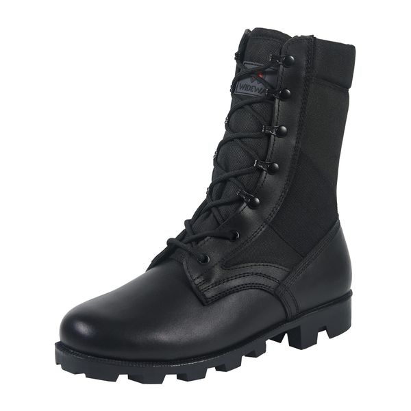 WIDEWAY Men and Women Jungle Boots Black Military Boots Leather Combat Boots Tactical Army Boots Outdoor Hiking Boots