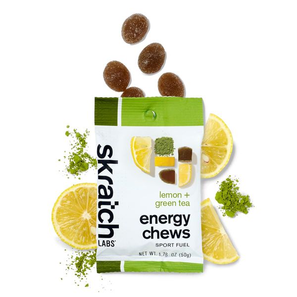 Skratch Labs Energy Chews | Energy Gummies for Running, Cycling, and Sports Preformance | Energy Gel Alternative | Matcha + Lemon (10 Pack) | Gluten Free, Vegan